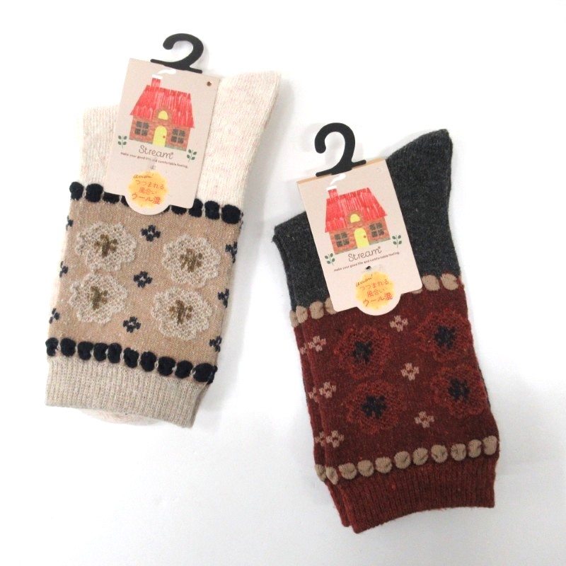 STREAM ピコット花柄クルーソックス